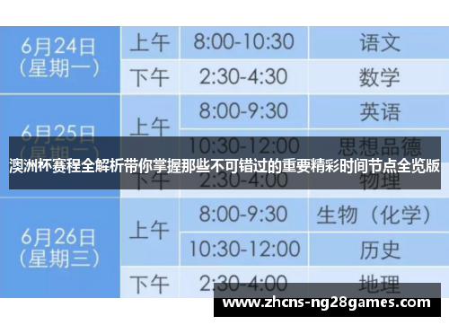 澳洲杯赛程全解析带你掌握那些不可错过的重要精彩时间节点全览版