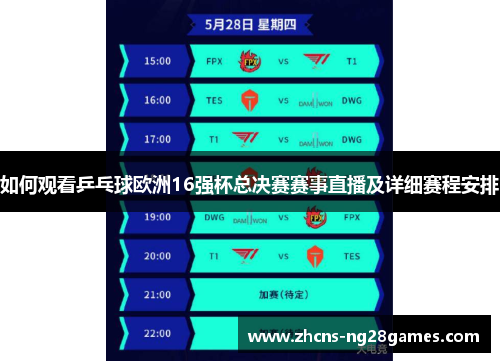 如何观看乒乓球欧洲16强杯总决赛赛事直播及详细赛程安排